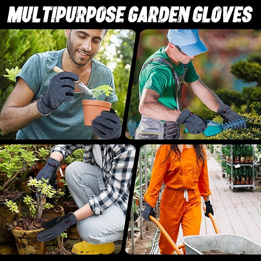 HANDLANDY HLDD 2 Pairs Leather Work Gloves for Men & Women – Cowhide Gardening Gloves, Thorn Proof, Cotton Lined, for Tig/Mig Welding, Construction, Chainsaw, Farm, Landscaping