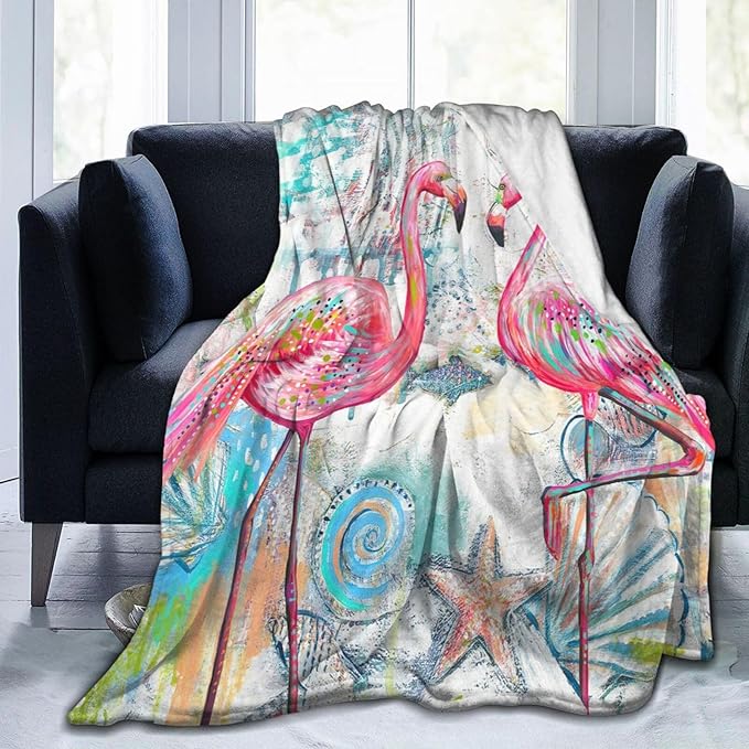 Pink Flamingo Throw Blanket Cozy Plush Flamingos Flannel Fleece Ultra Soft Blankets Lightweight Fuzzy Party Blanket Gifts for Girls Women Men Boys Bed Couch Sofa 50"x40"