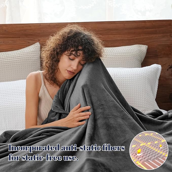 PHF Ultra Soft Fleece Blanket Queen Size, No Shed No Pilling Luxury Plush Cozy 300GSM Lightweight Blanket for Bed, Couch, Chair, Sofa Suitable for All Season, 90" x 90", Dark Grey