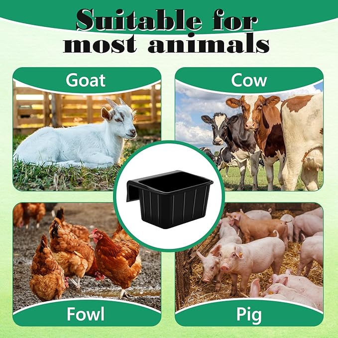 Maxdot 2 Pcs 17 Quart Rubber Horse Hook Feeders Over Hanging Fence Feeder Heavy Duty Mountable Rubber Feed Bucket for Farm Stalls Pasture, Stable to Feed Horses Sheep Cattle Cows Etc