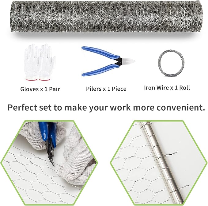 Chicken Wire Fencing 16.9 Inch x 49.2 Ft, Poultry Wire Netting 0.6 Inch Hexagonal Galvanized Floral Fence Mesh for Pet Rabbit Coop