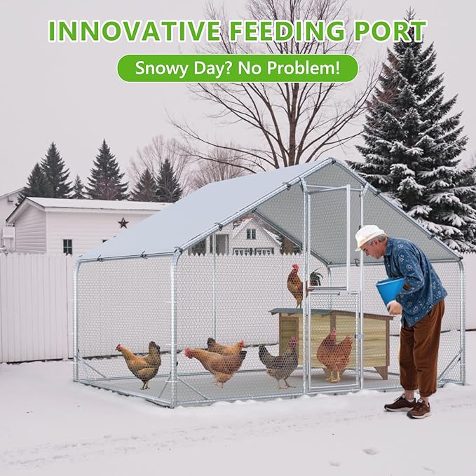 Large Metal Chicken Coop,Chicken Run for Yard with Feeding Door,Walk-in Chicken Pen,Outdoor Poultry Cage with Anti-UV Cover,Duck Rabbit House