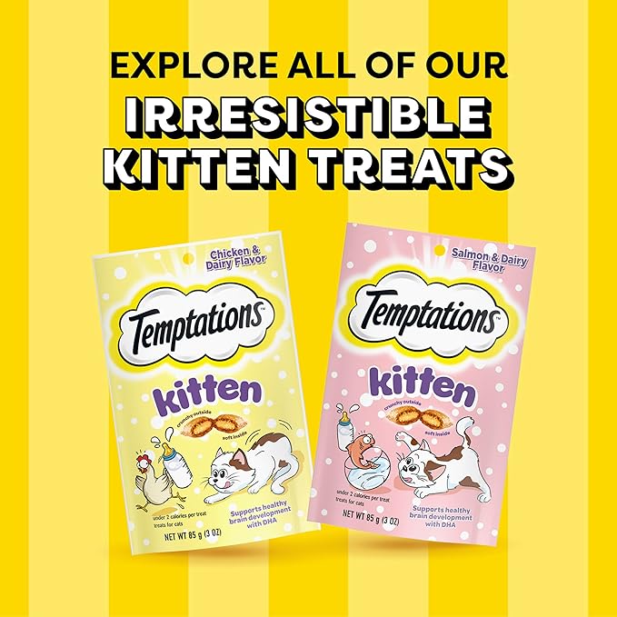 Temptations Kitten Crunchy and Soft Cat Treats Salmon and Dairy Flavor, 6.3 oz. Pouch, (Pack of 10)