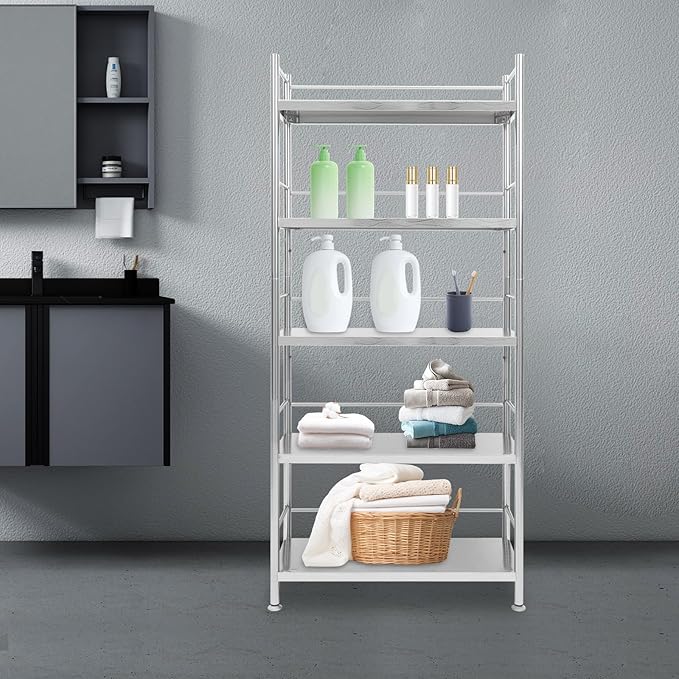5 Tier Stainless Steel Shelving Metal Unit Storage Bakers Rack Kitchen Standing Storage Shelves Organizer Heavy Duty for Restaurant Garage Pantry Kitchen Laundry Bathroom