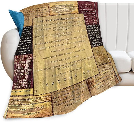 Christian Bible Blanket 10 Commandments Throw Blanket Christian Gifts and Decor Religious Bible Verse Blanket for Women Men Kids Adults Soft Warm Cozy Fleece Blanket for Couch Sofa Bed 80"x60"