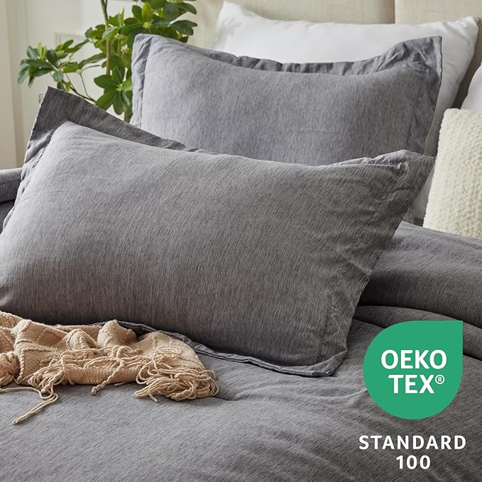 CozyLux California King Comforter Set - 3 Pieces Grey Soft Luxury Cationic Dyeing Cal King Comforter Bedding for All Season, Gray Breathable Lightweight Bed Sets with 1 Comforter and 2 Pillow Shams
