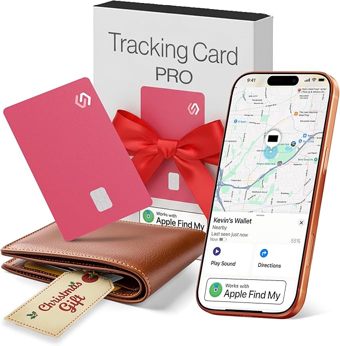 Wallet Tracker Card - Apple MFI Certified & Works with Apple Find My Tracking Card for Wallet Tag Rechargeable IP68 Waterproof 0.07in Slim Item Finder (Pink PRO (Pack of 1))