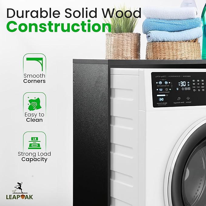 Over Washer and Dryer Shelf - Engineered Wood Laundry Room Organizer with Side Panels - Utility Topper for Storage, Folding Surface, Laundry Supplies, Detergent and Décor