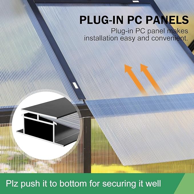 10x16 FT Greenhouse for Outdoor, Large Easy Assembly Heavy Duty Polycarbonate Panels Aluminum Frame Walk-in Green House with 3 Windows Wider Door for Garden Plants