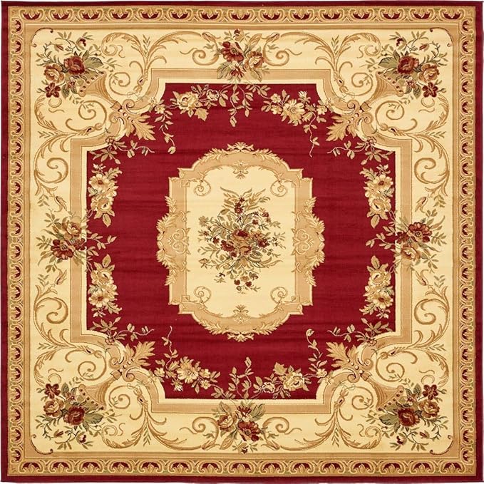 Unique Loom Versailles Collection Traditional Classic Floral Motif Area Rug (10' 0 x 10' 0 Square, Burgundy/ Ivory)