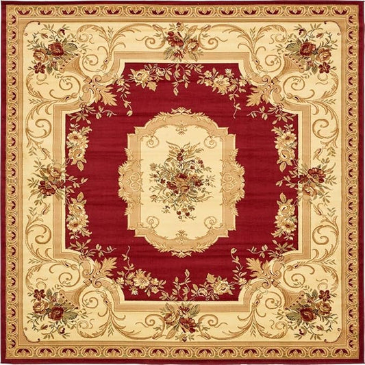 Unique Loom Versailles Collection Traditional Classic Floral Motif Area Rug (10' 0 x 10' 0 Square, Burgundy/ Ivory)