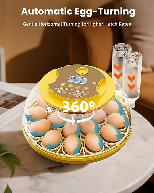18 Egg Incubator with Automatic Egg Turning - Hatching Unit with Digital Control & Built-in Candler - Incubation System with 2 Hatcher Trays for Chicken, Duck, Goose, Quail, Parrot Eggs - Yellow
