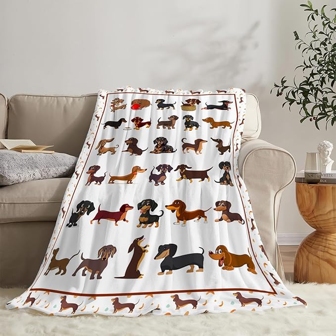 Dachshund Blanket Super Cozy Soft Weiner Dog Throw Blanket Warm Plush Fluffy Daschund Stuff Gifts for Women Girls Fleece Flannel Gift Blankets for Kids Adults 50"X40"