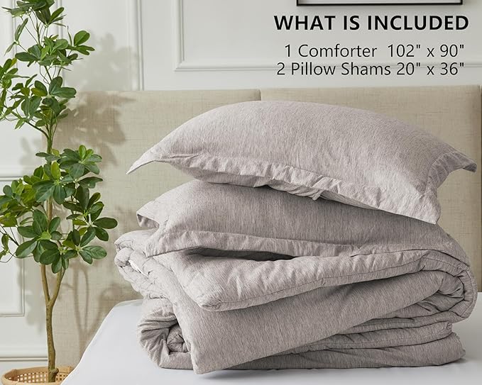 CozyLux King Size Comforter Set - 3 Pieces Linen Soft Luxury Cationic Dyeing Bedding Comforter for All Season, Breathable Lightweight Fluffy Boho Bed Sets with 1 Comforter and 2 Pillow Shams