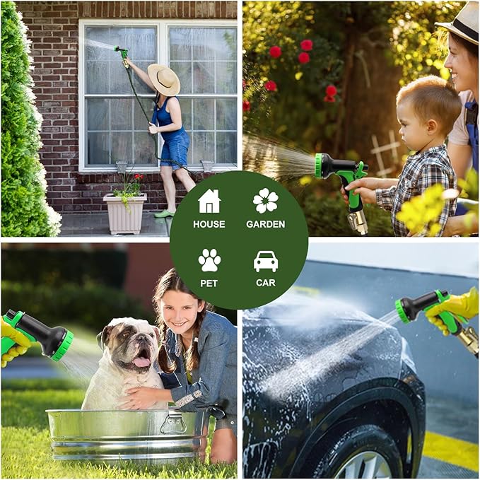 HDKing 2025 Upgrade Expandable Garden Hose 50FT, Water Hose with 10-Function High-Pressure Spray Nozzle, Heavy Duty Flexible Hose, 3/4" Solid Brass Fittings Leakproof Design