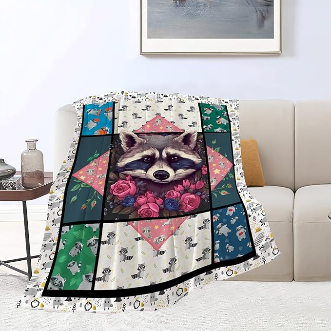 Raccoon Blanket Cute Raccoon Throw Blanket Ultra Soft Cozy Fleece Gift Fuzzy Plush Bedding Blankets for Kids Teens Adults Girls Boys Women Men 50"x40"