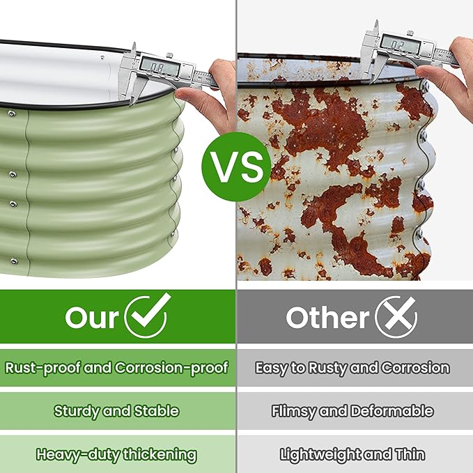 5x2x1.4 Ft Raised Garden Bed, Planter Box Outdoor with Rubber Edge Zinc-Aluminum-Magnesium Stainless Steel Durable Metal Garden Beds Kit for Vegetables, Flowers, Herbs and Succulents(Light Green)