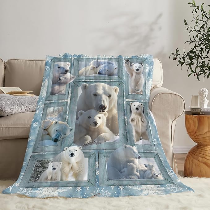 Polar Bear Blanket Gifts for Girls Boys Snowflakes Throw Blankets Cozy Plush Fleece Flannel Fuzzy for Women Men Decor 80"X60"