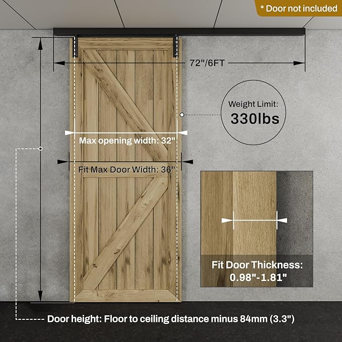 72"/6FT Ceiling Mount Box Rail Barn Door Hardware Heavy Duty Sliding Barn Door Track, Aluminium Alloy Kit for Single Door (No Door)
