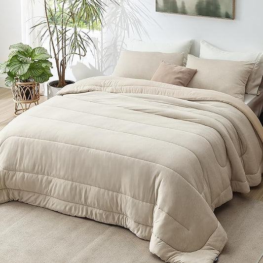 Bedsure King Comforter Set - Cooling and Warm Bed Set, Linen Reversible Bedding for All Season, 3 Pieces, 1 King Size Comforter (102"x90") and 2 Pillow Cases (20"x36")