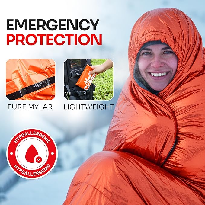 Emergency Sleeping Bag 3 Pack | for Survival Gear and Supplies Life Bivy Sack Waterproof Mylar Emergency Blankets for Survival Kit Car Camping Gear Hiking Tac Bivvy Go Bag Supplies Sleep Sacks Shelter