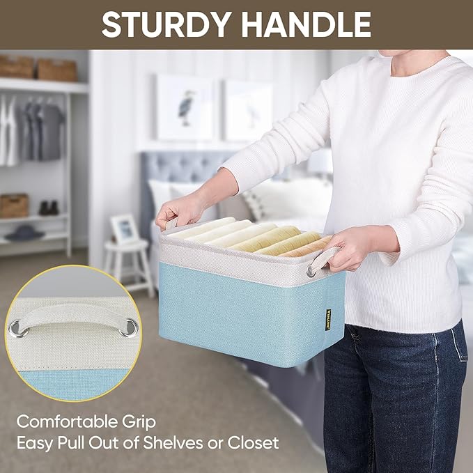 BALEINE 2 Pack Fabric Storage Bins for Shelves, Linen Storage Baskets for Organizing, Decorative Closet Bins for Clothes, Home (Skyblue, 12"x8"x8")