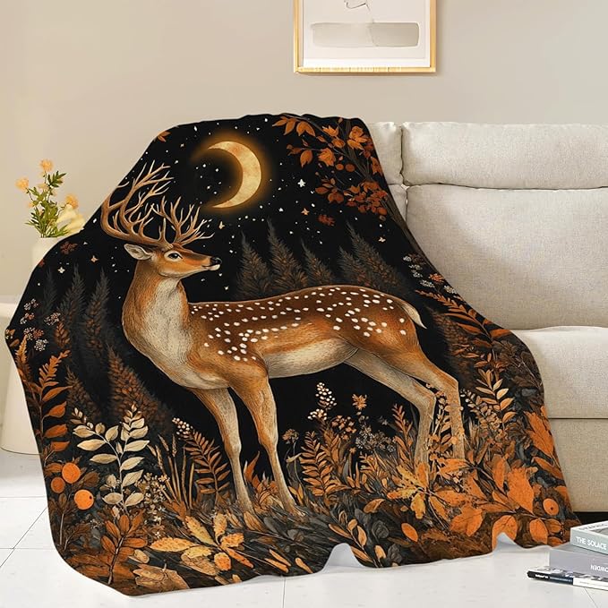 Deer Blanket, Forest Deer Throw Blanket, Elk Gifts Blankets Stuff Fleece Flannel Plush for Girls Women Men Boys Lovers Adults Soft Bedding Gift for Sofa Bed Office Home Decor 60"x50"