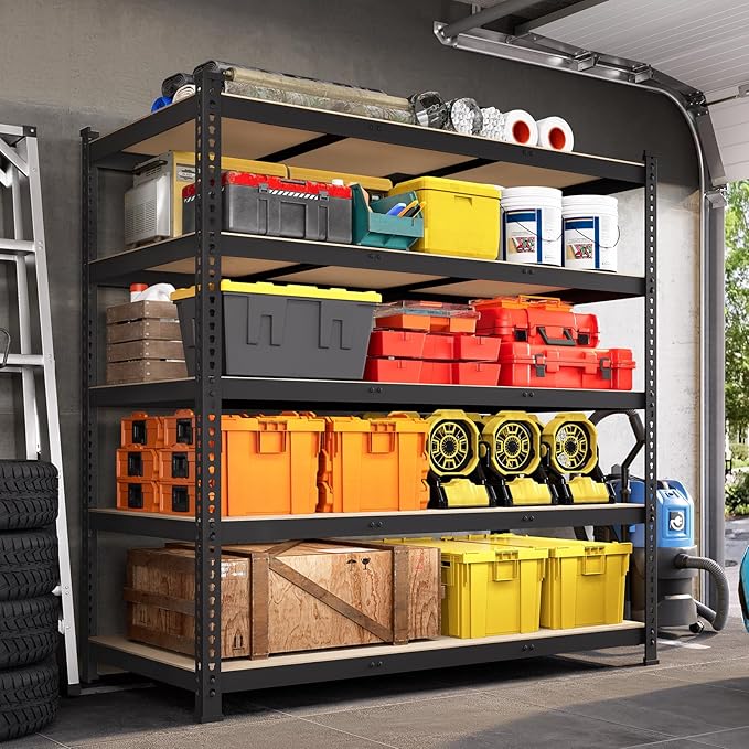 48" W x 24" D x 72" H Garage Shelving Heavy Duty - 5 Tier Metal Storage Shelves, Adjustable Shelving Unit, Utility Rack Shelf for Pantry, Warehouse, Closet, Office, Kitchen, Black
