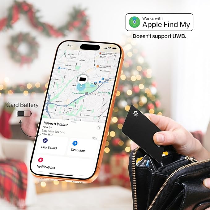 Wallet Tracker Card - Apple MFI Certified & Works with Apple Find My Tracking Card for Wallet Tag Rechargeable IP68 Waterproof 0.07in Slim Item Finder (Black PRO (Pack of 1))