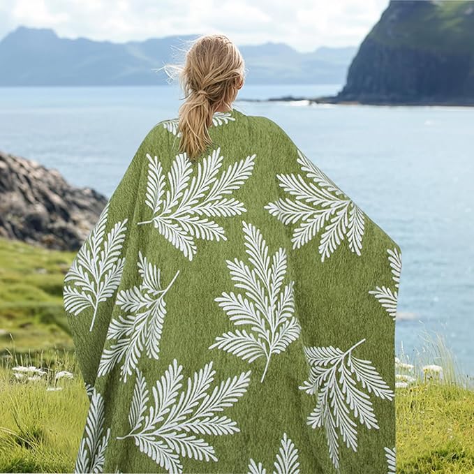 MACEVIA Boho Throw Blanket for Bed, Green Leaf Printed Blanket, Leaf Woven Boho Blankets and Throws with Tassel for Couch Sofa, All Season Cottagecore Decor Boho Blanket (Green Leaf 50"×70")