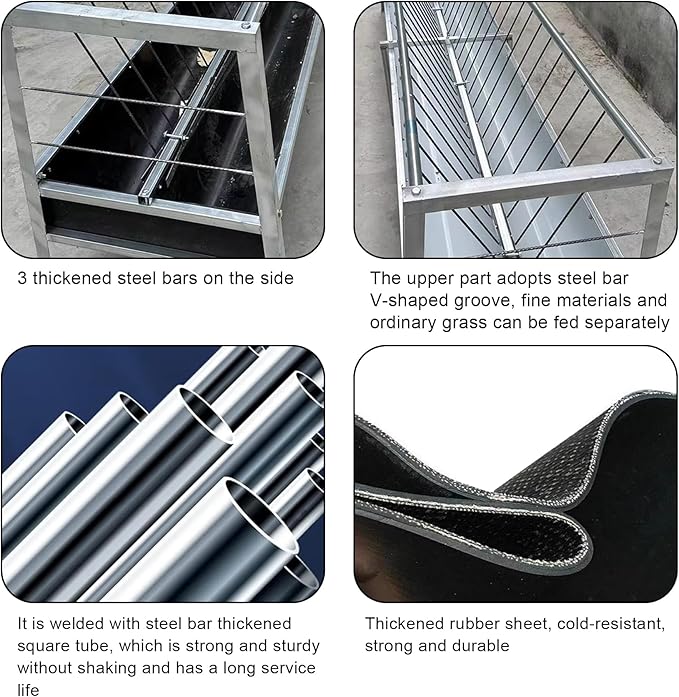 5 Ft Long Livestock Feeder, Heavy Duty Steel 2 in 1 Grain Hay Feeder 21 Gallon Multiple Sided Outdoor Pasture Hay Rack Strong Durable for Goats, Sheep, Cattle and Po(Color:Colored Steel Bottom Trough)