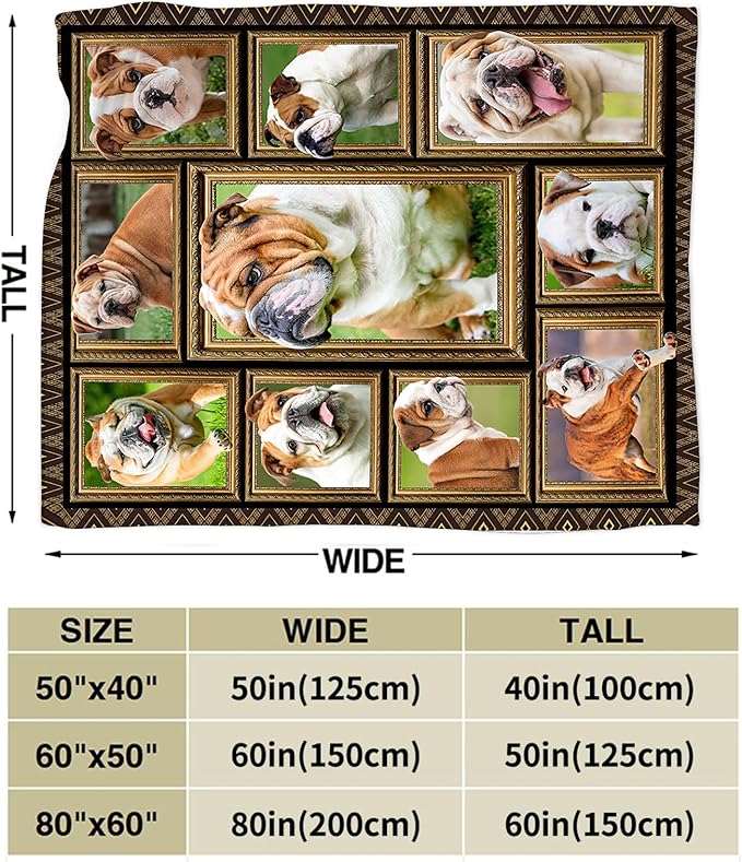 English Bulldog Blanket Gifts for Girls Boys Soft Warm Plush Dog Throw Blanket Flannel Fleece Fuzzy English Bulldogs Blanket for Kids Adults Lovers Bed Couch Living Room Decor 60"X50"