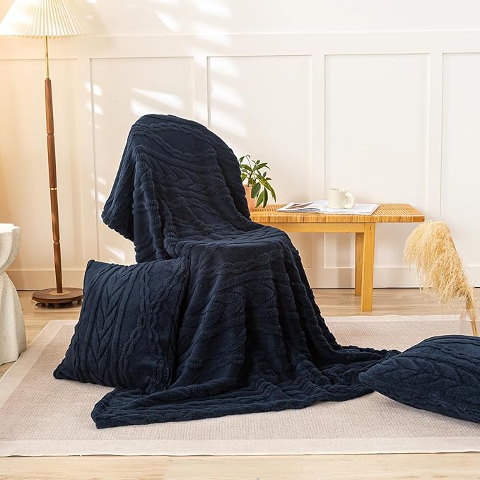 YUSOKI Sherpa Throw Blanket(Without Pillows)-3D Stylish Design Super Soft Cozy Blanket Thick Plush Fluffy Blankets for Teen Girls Women Couch Bed Sofa Chair Men Boys Gift(Navy,50"x65")