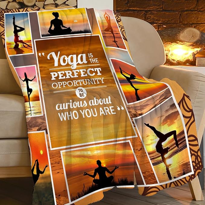 Yoga Sport Blanket - Ultra Soft Cozy Fleece Yoga Meditation Throw Blanket - Fuzzy Plush Bedding Blankets for Kids, Teens, Adults - 60"x50"