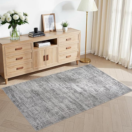 3x5 Area Rug Living Room Rugs - Washable Neutral Modern Abstract Soft Thin Rug Indoor Floor No Slip Rug Carpet for Bedroom Under Dining Table Home Office Decor - Light Gray