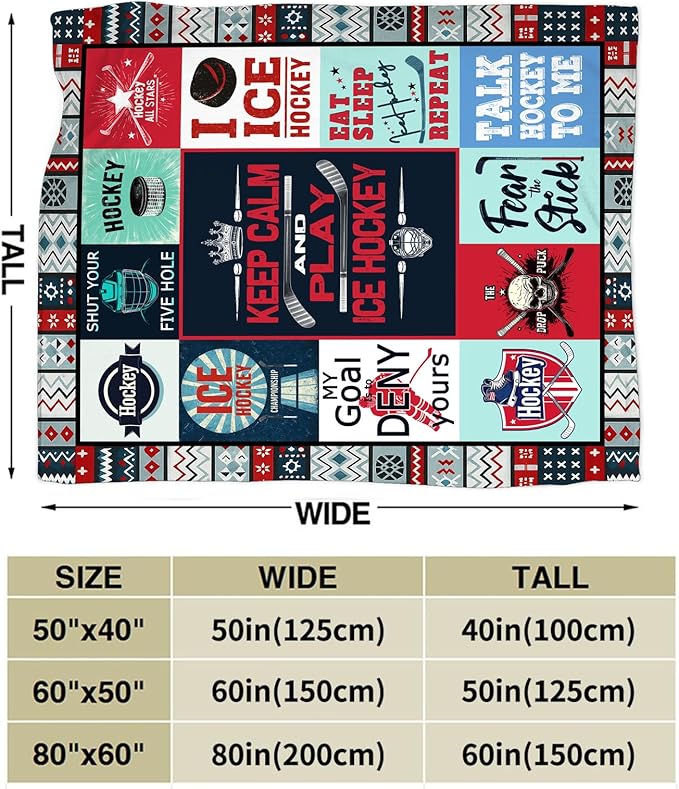 Ice Hockey Blanket, Hockey Player Throw Blanket, Sports Gifts Blankets Stuff Fleece Flannel Plush for Men Boys Women Girls Lovers Adults Soft Bedding Gift for Sofa Bed Office Home Decor 40"X50"