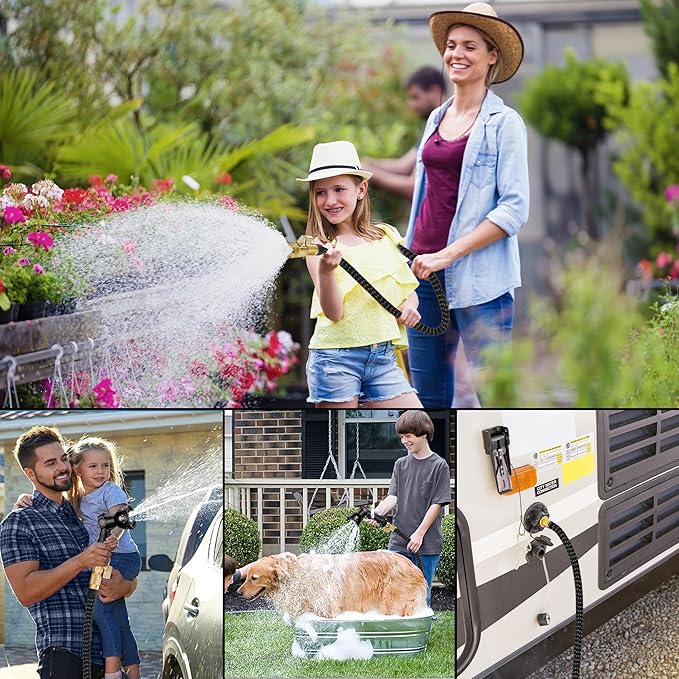 100 ft Expandable Garden Hose - Expanding Water Hose with 10 Spray Nozzles&3/4" Solid Brass Fittings - Retractable,Flexible，Lightweight No-Kink Free&Tangle Car Washing Pipe for Yard,Outdoor