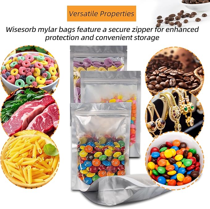 1/2 Pint Mylar Bags for Food Storage - 360 Pack, 5"x 7" With Window, Freeze Dried Candy, Reusable, Long Term Storage