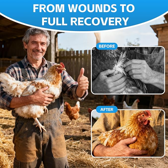 Chicken Wound Spray-Animal Wound Spray- Poultry Care Spray – Healing Aid and Skin Repair for Chicken Wounds, Pecking Injuries, Bumblefoot, Vent Prolapses, Cuts, Burns – USA Made. 300ml