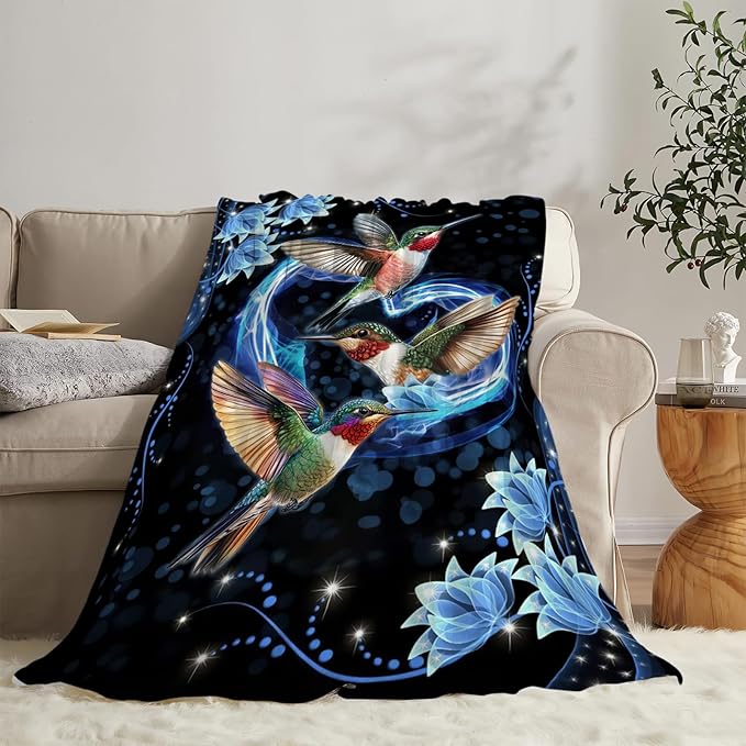 Hummingbird Blanket Super Cozy Soft Hummingbird Throw Blanket Warm Plush Fluffy Hummingbird Stuff Gifts for Women Girls Fleece Flannel Gift Blankets for Kids Adults 80"X60"