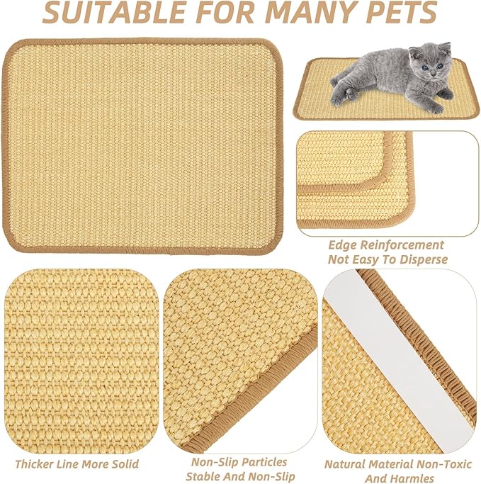 4PCS Rabbit Scratching Pad 16 x 12 Inch, Natural Sisal Bunny Scratching Pad, Rabbit Scratch Mat, Claws and Teeth Care Mats for Biting Sleeping Nesting Small Animal Bedding Chew Toys