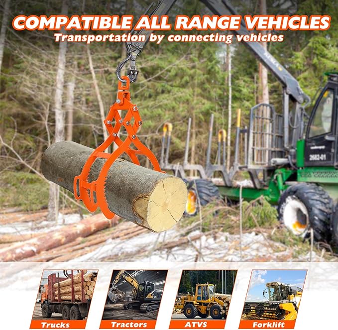 28inch Log Tongs, Log Grapple for Logging Tongs, Swivel Steel Skidding Tongs, 4 Claw Timber Claw Hook Eagle Claws Design Log Lifting Tongs for for Tractors, ATVs, Trucks, Forklifts 2700LBS Capacity