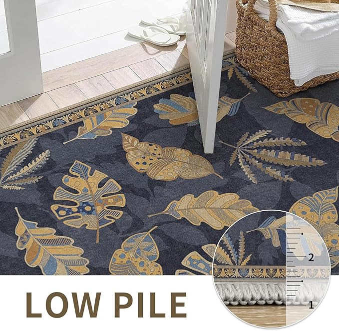 GENIMO Runner Rug 2x7 Non Slip Machine Washable Hallway Runner Rug, Low Pile Lightweight Rugs for Entryway, Hallway, Kitchen and Corridor, Leafy Twilight