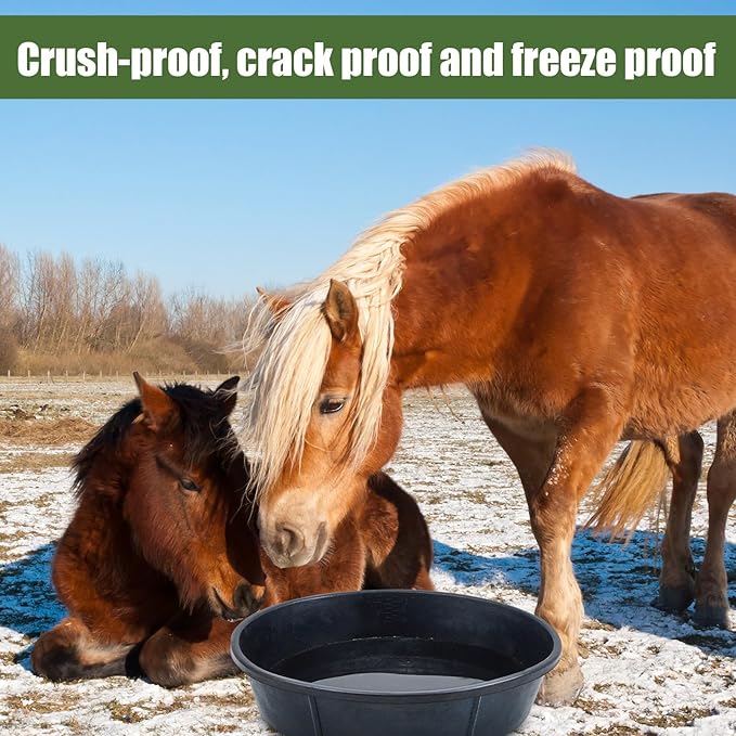 Sadnyy 5 Pcs 3 Gallon/ 12 Quart Rubber Feeder Pan, Rubber Feed Pan Utility Horse Feed Bucket Dog Bowl Horse Feeder for Cats Dogs Goats Chicken Dust Bath Container Animal Feeding, 10.6 x 4.1 Inch