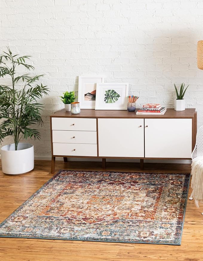 Unique Loom Isabella Collection Area Rug - Adjani (7' 10" Square, Multi/ Beige)