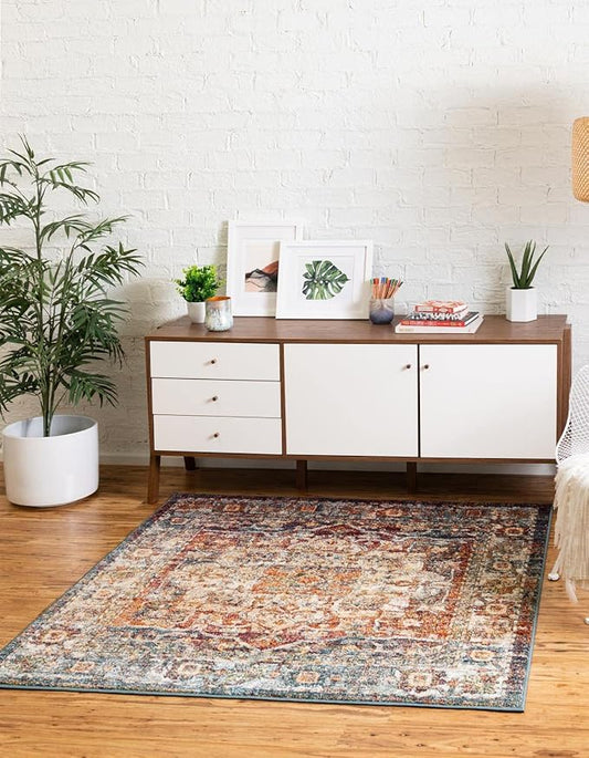 Unique Loom Isabella Collection Area Rug - Adjani (4' 1" Square, Multi/ Beige)