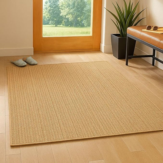 Handwoven Jute Braided Area Rug – 5x8 Feet | Natural Yarn, Reversible Rustic Farmhouse Rug for Bedroom, Living Room & Kitchen