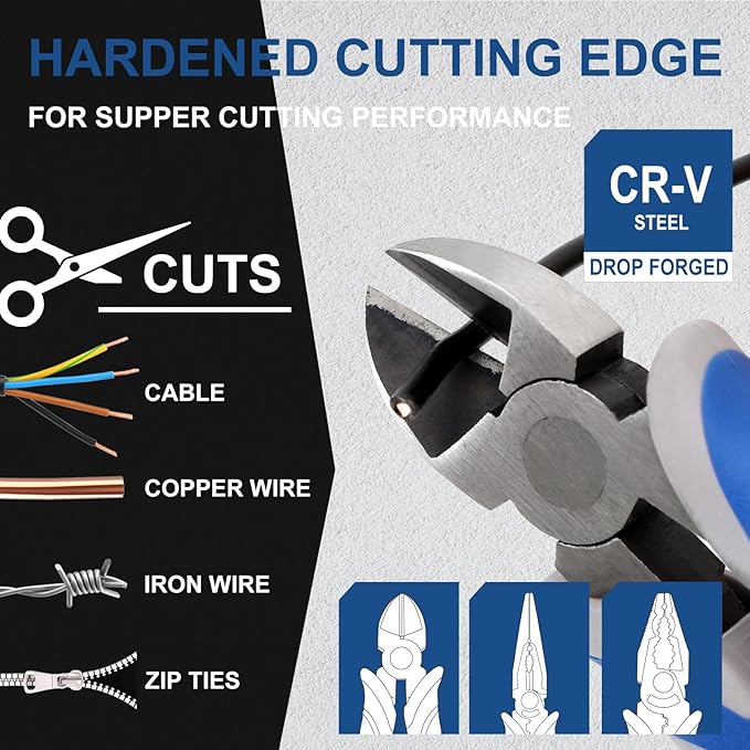 COMOWARE 7Pcs Pliers Set, Mechanic Plier with Rolling Pouch, 10", 8" Groove Joint Pliers, 8" Adjustable Wrench, 8" Linesman, 6" Long Needle Nose, 6" Slip Joint, 6" Diagonal, Roll-Up Pouch Organizer