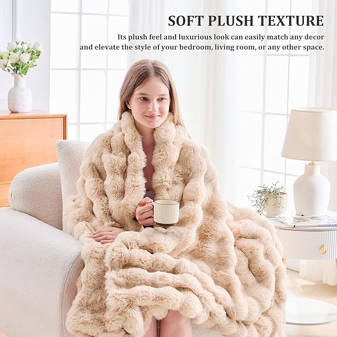 Faux Fur Twin Blanket for Couch, 1000 GSM Cozy Fuzzy Fluffy Soft Plush Thick Bubble Sherpa Blanket for Sofa Bedroom Living Room, Mothers Day Birthday Gifts for Women Home Decor