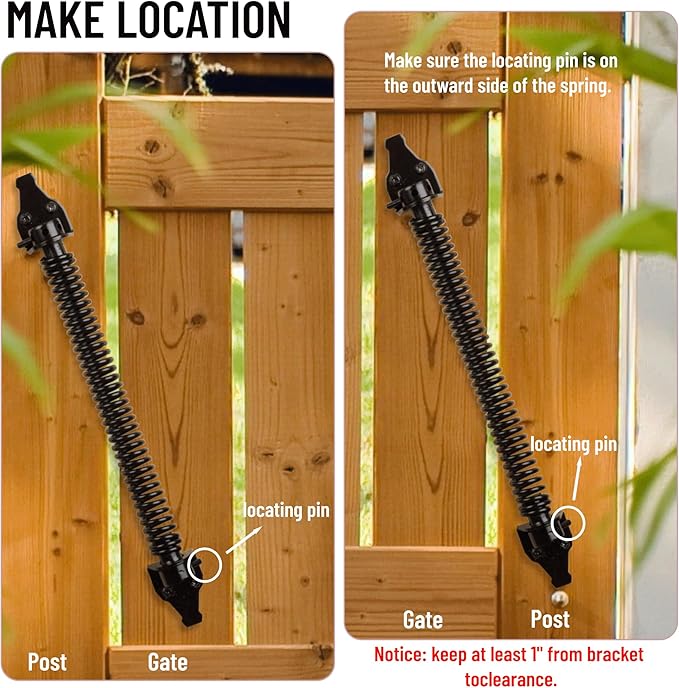 14" Gate Spring Self Closing Heavy Duty Outdoor Door Spring Automatic Fence Gate Closure Hardware Spring Loaded Gate Latch with Adjustable Tool for Wooden and Vinyl Fence, Black (1 Pack)
